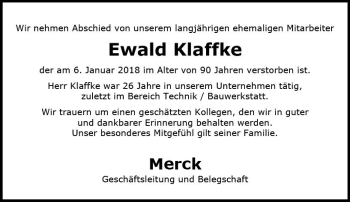Traueranzeige von Ewald Klaffke von Trauerportal Rhein Main Presse