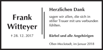 Traueranzeige von Frank Witteyer von  Kreisanzeiger