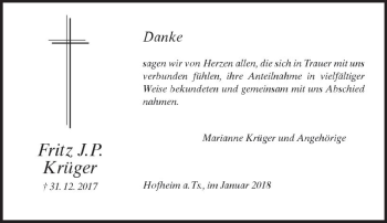 Traueranzeige von Fritz J.P. Krüger von Trauerportal Rhein Main Presse