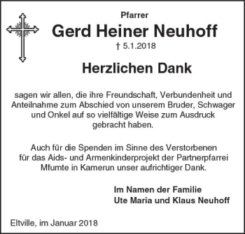 Traueranzeige von Gerd Heiner Neuhoff von Trauerportal Rhein Main Presse