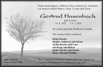 Traueranzeige von Gertrud Hasenbach von  Camberger Anzeiger