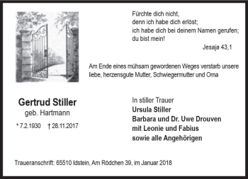 Traueranzeige von Gertrud Stiller von Trauerportal Rhein Main Presse