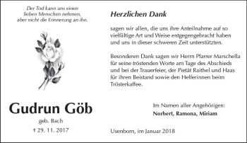 Traueranzeige von Gudrun Göb von  Kreisanzeiger