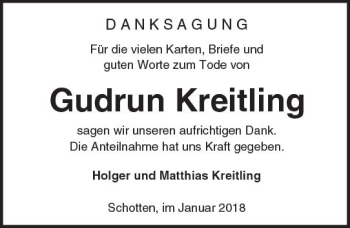 Traueranzeige von Gudrun Kreitling von  Kreisanzeiger