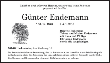 Traueranzeige von Günter Endemann von Trauerportal Rhein Main Presse