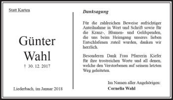 Traueranzeige von Günter Wahl von VRM Trauer