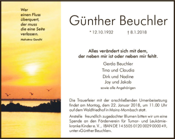 Traueranzeige von Günther Beuchler von Trauerportal Rhein Main Presse