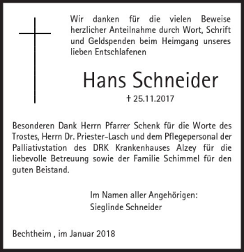 Traueranzeige von Hans Schneider von Trauerportal Rhein Main Presse