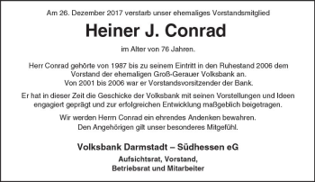 Traueranzeige von Heiner J. Conrad von Trauerportal Rhein Main Presse