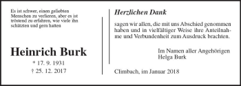 Traueranzeige von Heinrich Burk von  Gießener Anzeiger