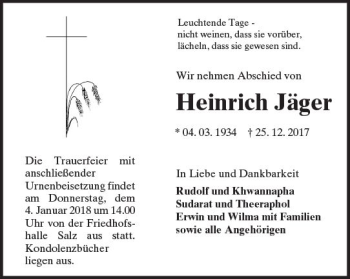 Traueranzeige von Heinrich Jäger von VRM Trauer