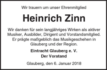 Traueranzeige von Heinrich Zinn von  Kreisanzeiger