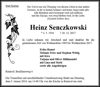 Traueranzeige von Heinz Senczkowski von VRM Trauer