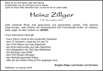 Traueranzeige von Heinz Zillger von Trauerportal Rhein Main Presse