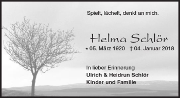 Traueranzeige von Helma Schlör von Trauerportal Rhein Main Presse