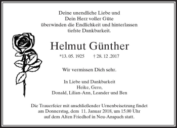 Traueranzeige von Helmut Günther von  Usinger Anzeiger Traueranzeige von Helmut Günther von  Usinger Anzeiger