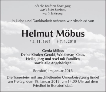 Traueranzeige von Helmut Möbus von  Kreisanzeiger