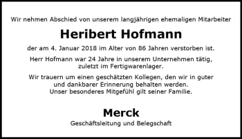 Traueranzeige von Heribert Hofmann von Trauerportal Rhein Main Presse