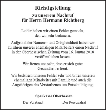 Traueranzeige von Hermann Richtberg von VRM Trauer