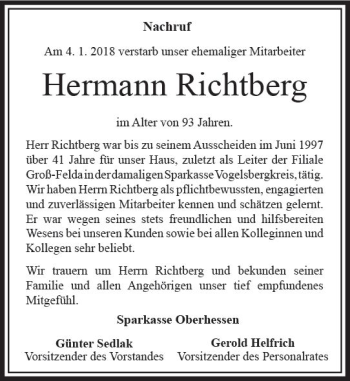 Traueranzeige von Hermann Richtberg von VRM Trauer