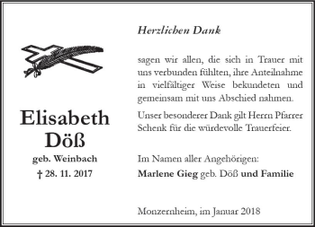 Traueranzeige von Herzlichen Döß von Trauerportal Rhein Main Presse