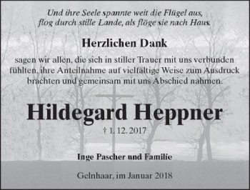 Traueranzeige von Hildegard Heppner von  Kreisanzeiger