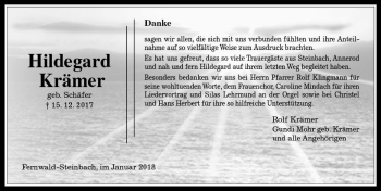 Traueranzeige von Hildegard Krämer von  Gießener Anzeiger