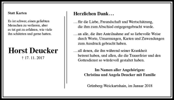 Traueranzeige von Horst Deucker von  Gießener Anzeiger