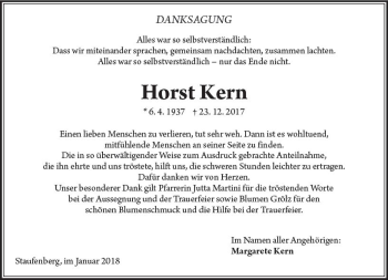 Traueranzeige von Horst Kern von  Gießener Anzeiger