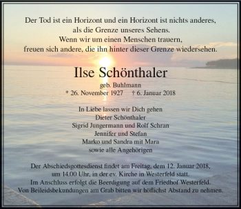 Traueranzeige von Ilse Schönthaler von  Usinger Anzeiger