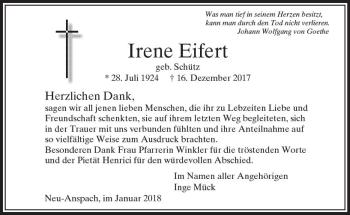 Traueranzeige von Irene Eifert von  Usinger Anzeiger Traueranzeige von Irene Eifert von  Usinger Anzeiger