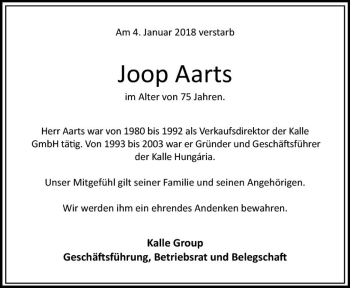 Traueranzeige von Joop Aarts von Trauerportal Rhein Main Presse