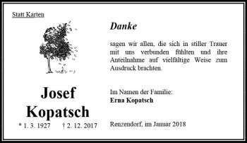 Traueranzeige von Josef Kopatsch von VRM Trauer