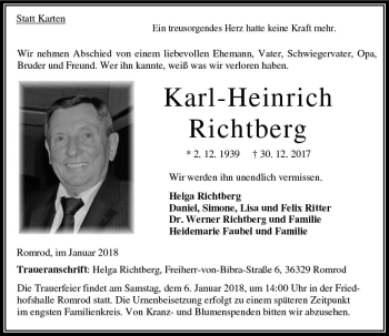 Traueranzeige von Karl-Heinrich Richtberg von VRM Trauer
