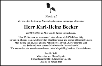 Traueranzeige von Karl-Heinz Becker von  Gießener Anzeiger