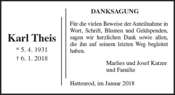 Traueranzeige von Karl Theis von  Gießener Anzeiger