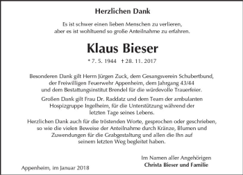 Traueranzeige von Klaus Bieser von Trauerportal Rhein Main Presse