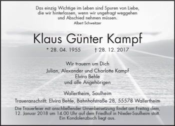 Traueranzeige von Klaus Günter Kampf von Trauerportal Rhein Main Presse