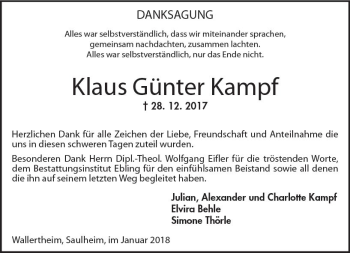 Traueranzeige von Klaus Günter Kampf von Trauerportal Rhein Main Presse