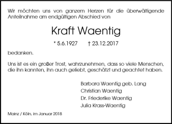 Traueranzeige von Kraft Waentig von Trauerportal Rhein Main Presse