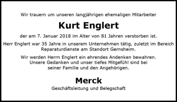 Traueranzeige von Kurt Englert von Trauerportal Rhein Main Presse