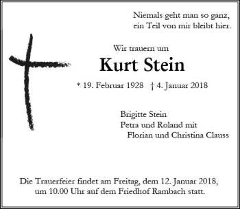 Traueranzeige von Kurt Stein von Trauerportal Rhein Main Presse