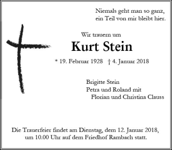 Traueranzeige von Kurt Stein von Trauerportal Rhein Main Presse