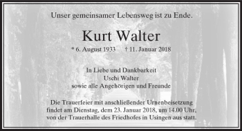 Traueranzeige von Kurt Walter von  Usinger Anzeiger