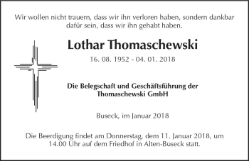Traueranzeige von Lothar Thomaschewski von  Gießener Anzeiger