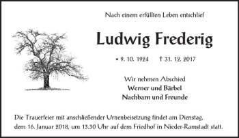 Traueranzeige von Ludwig Frederig von Trauerportal Rhein Main Presse