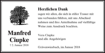 Traueranzeige von Manfred Ciupke von  Usinger Anzeiger
