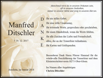 Traueranzeige von Manfred Ditschler von VRM Trauer