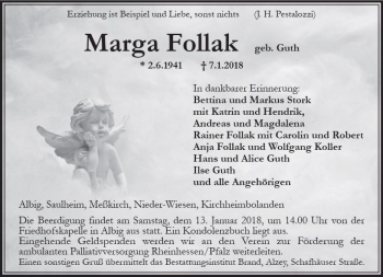 Traueranzeige von Marga Follak von Trauerportal Rhein Main Presse