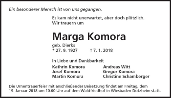 Traueranzeige von Marga Komora von Trauerportal Rhein Main Presse